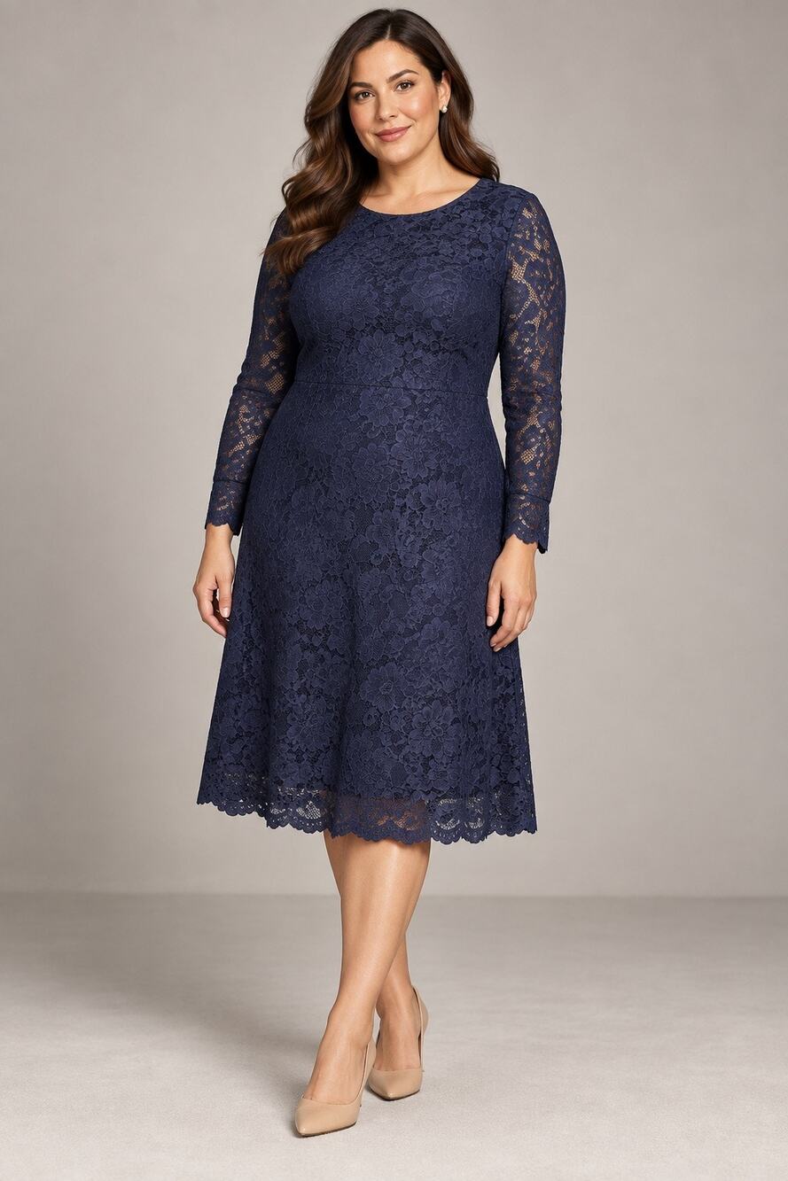 NWT Lauren Ralph Lauren Navy Lace Fit & Flare Dress Size 14